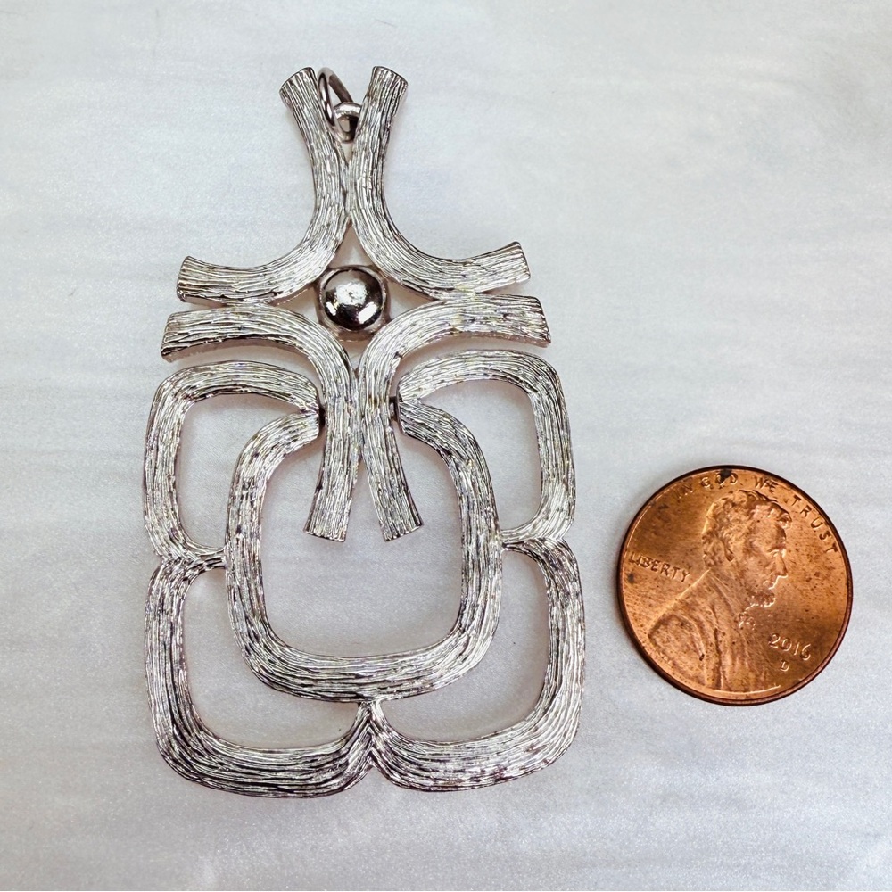 Vintage Silvertone Geometric Statement Large Pend… - image 3